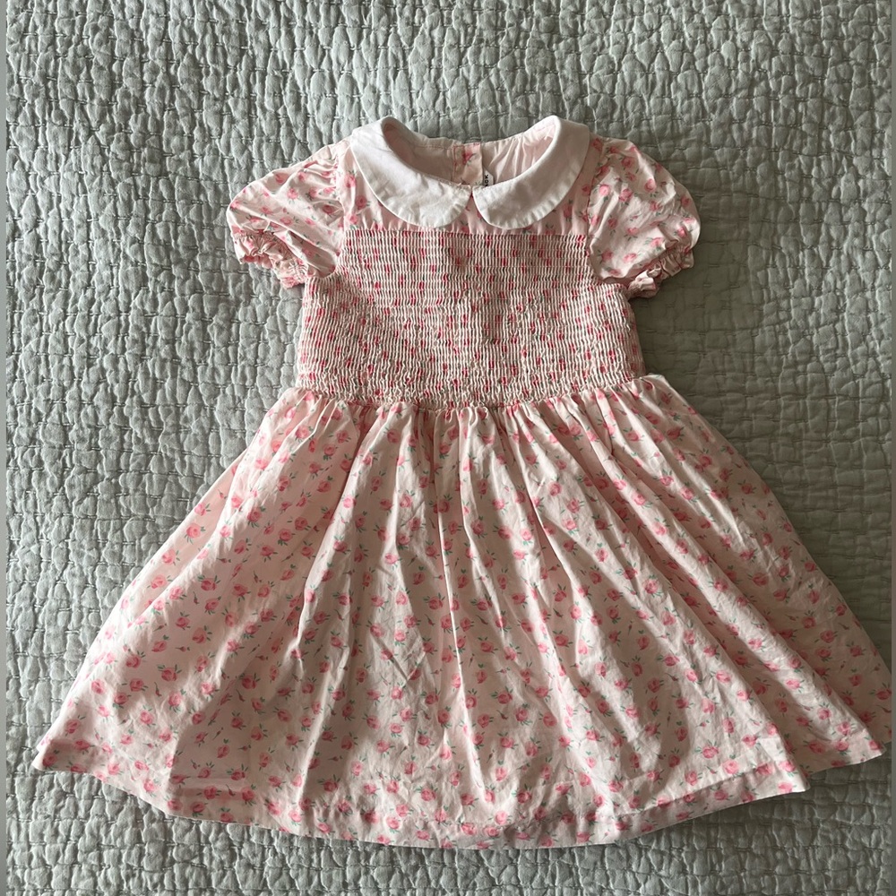 Smocked Pink Floral Kids Dress with Peter Pan Collar Toddler 18-24 Months